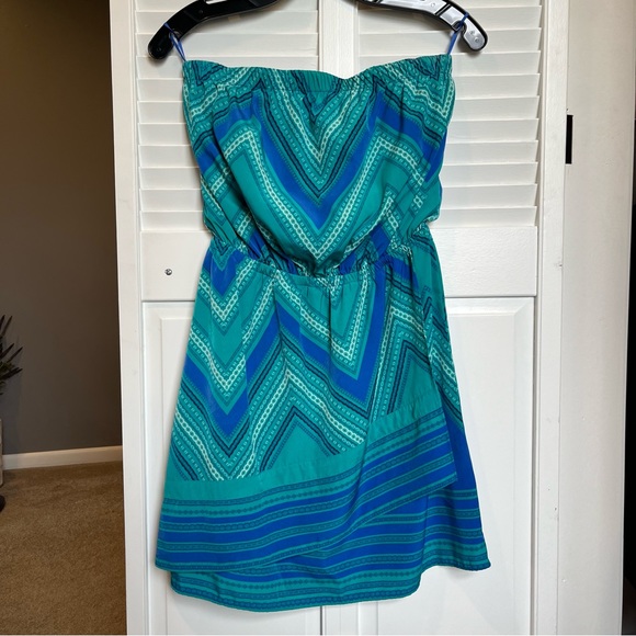 EXPRESS Scarf Print Tube Dress - Green & Blue - Picture 1 of 9